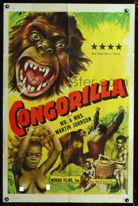 b137 CONGORILLA one-sheet movie poster R46 Osa & Martin Johnson, fantastic ape artwork!