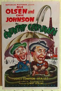 b141 COUNTRY GENTLEMEN one-sheet movie poster '36 Ole Olsen & Chic Johnson drill for oil!