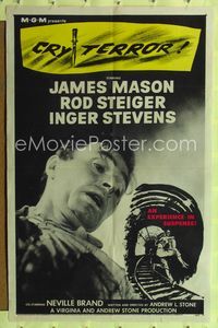 b149 CRY TERROR one-sheet movie poster '58 James Mason film noir, an experience in suspense!