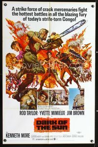b157 DARK OF THE SUN one-sheet movie poster '68 artwork of Rod Taylor facing down chainsaw!