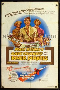b161 DAVY CROCKETT & THE RIVER PIRATES one-sheet movie poster '56 Fess Parker, Disney