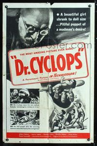 b184 DOCTOR CYCLOPS military one-sheet movie poster R60s Ernest B. Schoedsack, sci-fi!