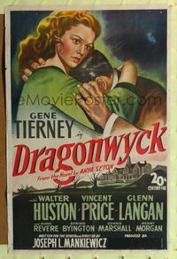 b193 DRAGONWYCK one-sheet movie poster '46 stone litho art of beautiful Gene Tierney!