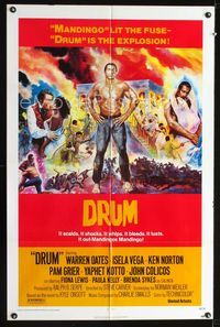 b195 DRUM one-sheet movie poster '76 artwork of toughest Ken Norton, blaxploitation!