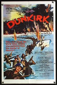 b199 DUNKIRK one-sheet movie poster '58 Richard Attenborough, John Mills, cool World War II artwork!