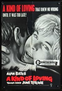 b356 KIND OF LOVING English one-sheet movie poster '62 John Schlesinger, June Ritchie, Alan Bates