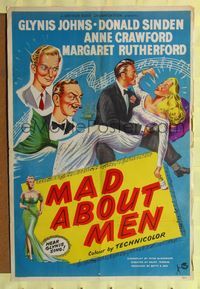 b388 MAD ABOUT MEN English one-sheet movie poster '54 artwork of sexy mermaid Glynis Johns!