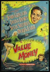 b672 VALUE FOR MONEY English one-sheet movie poster '57 artwork of sexy Diana Dors & John Gregson!