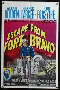 b221 ESCAPE FROM FORT BRAVO one-sheet movie poster '53 cowboy William Holden, John Sturges
