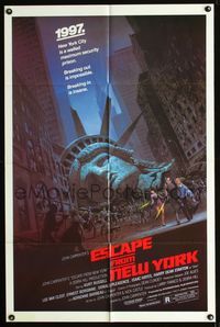 b222 ESCAPE FROM NEW YORK one-sheet poster '81 Kurt Russell, Barry E. Jackson Statue of Liberty sci-fi art!