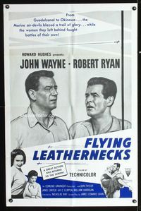 b242 FLYING LEATHERNECKS military one-sheet movie poster R60s John Wayne, Robert Ryan, Howard Hughes