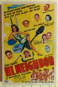 b312 HI NEIGHBOR one-sheet movie poster '42 sexiest radio singer Jean Parker on musical notes!