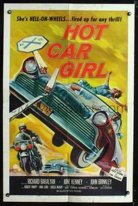 b322 HOT CAR GIRL one-sheet poster '58 she's Hell-on-wheels, fired up for any thrill, classic image!
