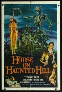 b326 HOUSE ON HAUNTED HILL one-sheet movie poster '59 Vincent Price, classic horror artwork!