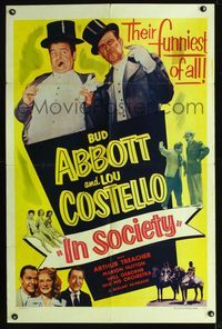 b006 IN SOCIETY one-sheet movie poster R53 Bud Abbott & Lou Costello wearing top hat and tuxedo!