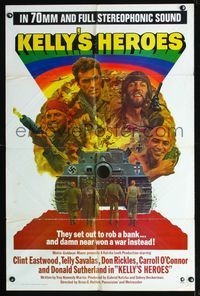 b352 KELLY'S HEROES int'l one-sheet '70 Clint Eastwood, Telly Savalas, Rickles, Sutherland, WWII!