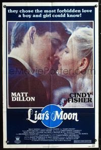 b370 LIAR'S MOON one-sheet movie poster '82 great image of Matt Dillon kissing Cindy Fisher!
