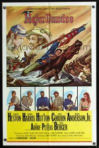 b396 MAJOR DUNDEE one-sheet movie poster '65 Sam Peckinpah, Charlton Heston, cool Civil War art!