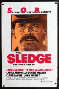 b400 MAN CALLED SLEDGE one-sheet movie poster '70 James Garner is savage, ornery & beautiful!