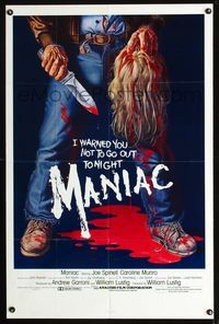 b406 MANIAC one-sheet movie poster '80 most classic gory Gaia horror artwork!