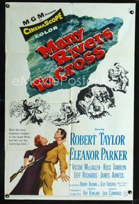 b408 MANY RIVERS TO CROSS one-sheet movie poster '55 Robert Taylor, Eleanor Parker