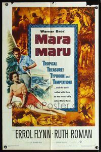 b409 MARA MARU one-sheet movie poster '52 Errol Flynn & Ruth Roman in the tropical Philippines!