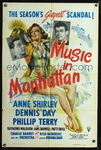 b437 MUSIC IN MANHATTAN one-sheet movie poster '44 super sexy artwork of Anne Shirley!