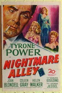 b448 NIGHTMARE ALLEY one-sheet poster '47 art of Tyrone Power with cigarette & sexy Joan Blondell!