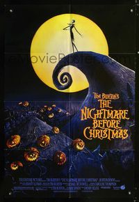 b449 NIGHTMARE BEFORE CHRISTMAS DS one-sheet movie poster '93 Tim Burton, great image!