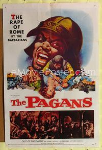 b473 PAGANS one-sheet movie poster '58 the rape of Rome by the barbarians, cast of thousands!