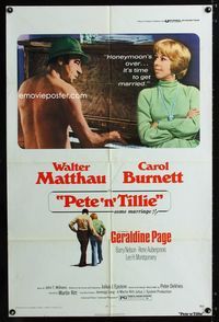 b484 PETE 'N' TILLIE one-sheet movie poster '73 Walter Matthau, Carol Burnett, Martin Ritt