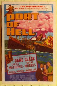 b499 PORT OF HELL one-sheet movie poster '54 Communist ship with atom bombs about to blow!
