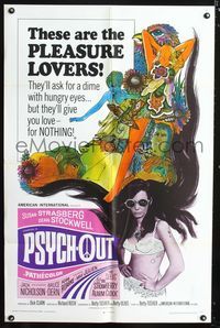 b512 PSYCH-OUT one-sheet poster '68 AIP, psychedelic drugs, sexy pleasure lover Susan Strasberg!