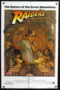 b527 RAIDERS OF THE LOST ARK one-sheet movie poster R82 great art of Harrison Ford by Richard Amsel!