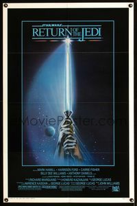 b539 RETURN OF THE JEDI lightsaber style one-sheet movie poster '83 George Lucas classic!