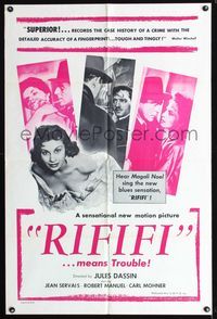 b548 RIFIFI one-sheet movie poster '55 Jules Dassin, Jean Servais, it means trouble!