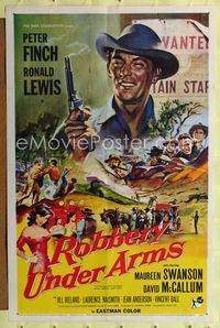 b553 ROBBERY UNDER ARMS one-sheet poster '58 great artwork of cowboy Peter Finch with smoking gun!