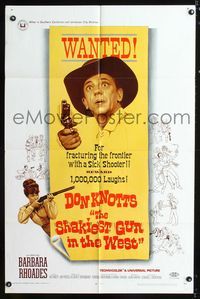 b574 SHAKIEST GUN IN THE WEST one-sheet movie poster '68 great Don Knotts wanted poster image!