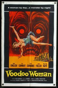 b676 VOODOO WOMAN one-sheet '57 sexy Albert Kallis horror art, woman by day, a monster by night!