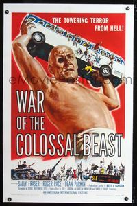 b002 WAR OF THE COLOSSAL BEAST linen 1sh '58 art of the towering terror from Hell by Albert Kallis!