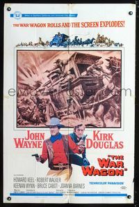 b680 WAR WAGON one-sheet movie poster '67 John Wayne, Kirk Douglas, cool stagecoach art!