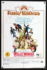 b694 WILLY WONKA & THE CHOCOLATE FACTORY one-sheet poster R74 Gene Wilder, it's scrumdidilyumptious!