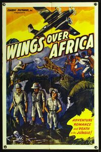 b695 WINGS OVER AFRICA one-sheet movie poster R47 cool jungle safari hunting artwork!
