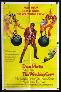 b700 WRECKING CREW one-sheet movie poster '69 Dean Martin as Matt Helm with sexy spy babes!