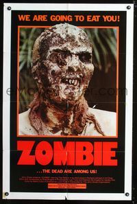 b707 ZOMBIE one-sheet movie poster '79 Lucio Fulci classic, we are going to eat you!