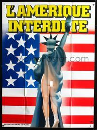 c655 THIS IS AMERICA French one-panel movie poster '82 wacky art of nude Statue of Liberty by Landi!