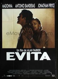 c424 EVITA French one-panel movie poster '96 Alan Parker, great image of Madonna & Antonio Banderas!