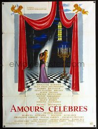 c427 FAMOUS LOVE AFFAIRS French one-panel movie poster '61 Brigitte Bardot, romantic Bobet artwork!