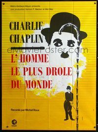 c445 FUNNIEST MAN IN THE WORLD French one-panel poster '67 cool artwork of Charlie Chaplin by Hurel!