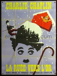 c456 GOLD RUSH French one-panel movie poster R1972 great artwork of Charlie Chaplin by Leo Kouper!